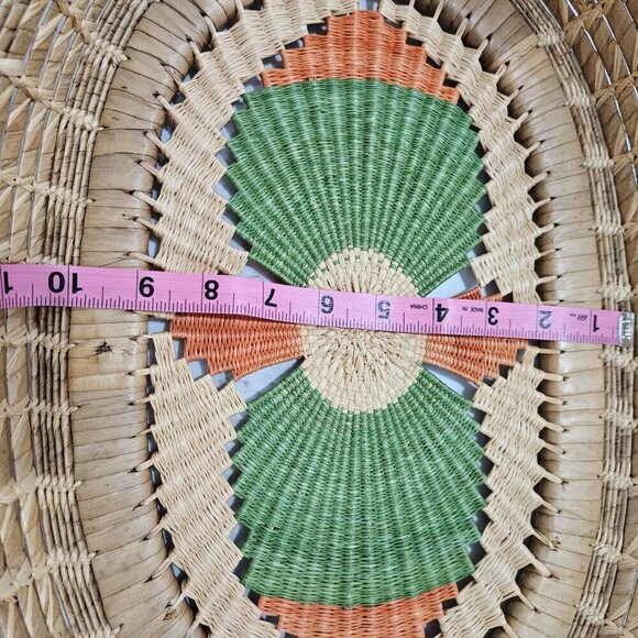 Vintage Oval Basket Handwoven Natural Fiber Oval Cowrie Shell Coiled Bread Boho - Picture 6 of 10